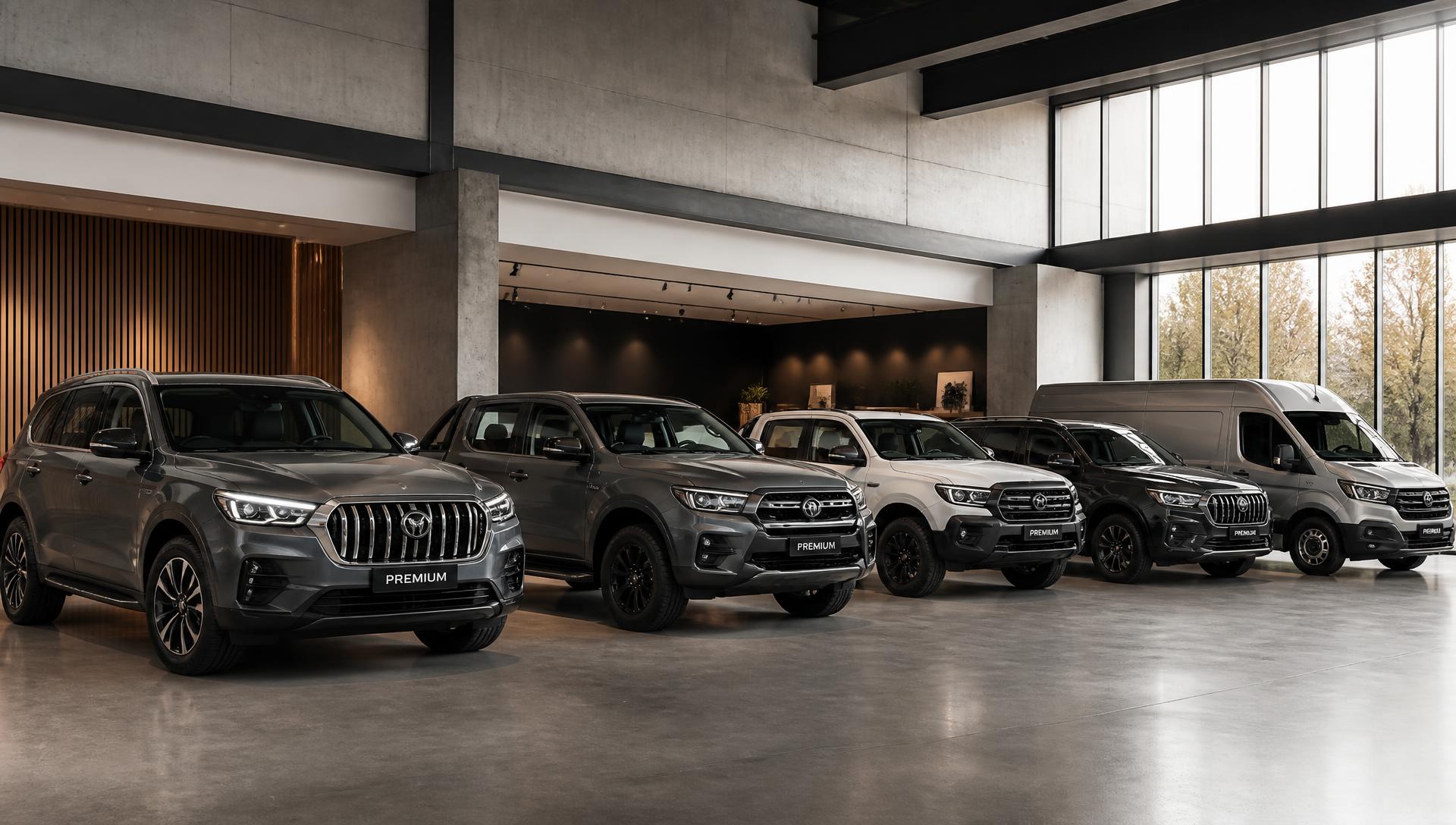 Premium business fleet in a modern showroom