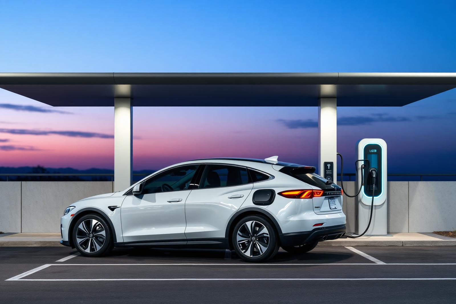 Electric SUV charging at a public fast charger